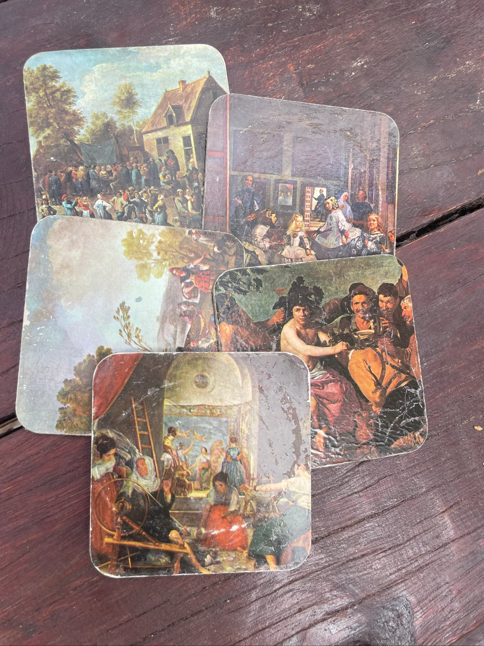 Vintage Art Coasters Set – Retro Decorative Drink Coasters – Antique Style Home Decor – Set of 5